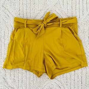 LOFT Yellow Mustard High Waist Pull On Shorts with Tie-Waist Pockets Size XSmall